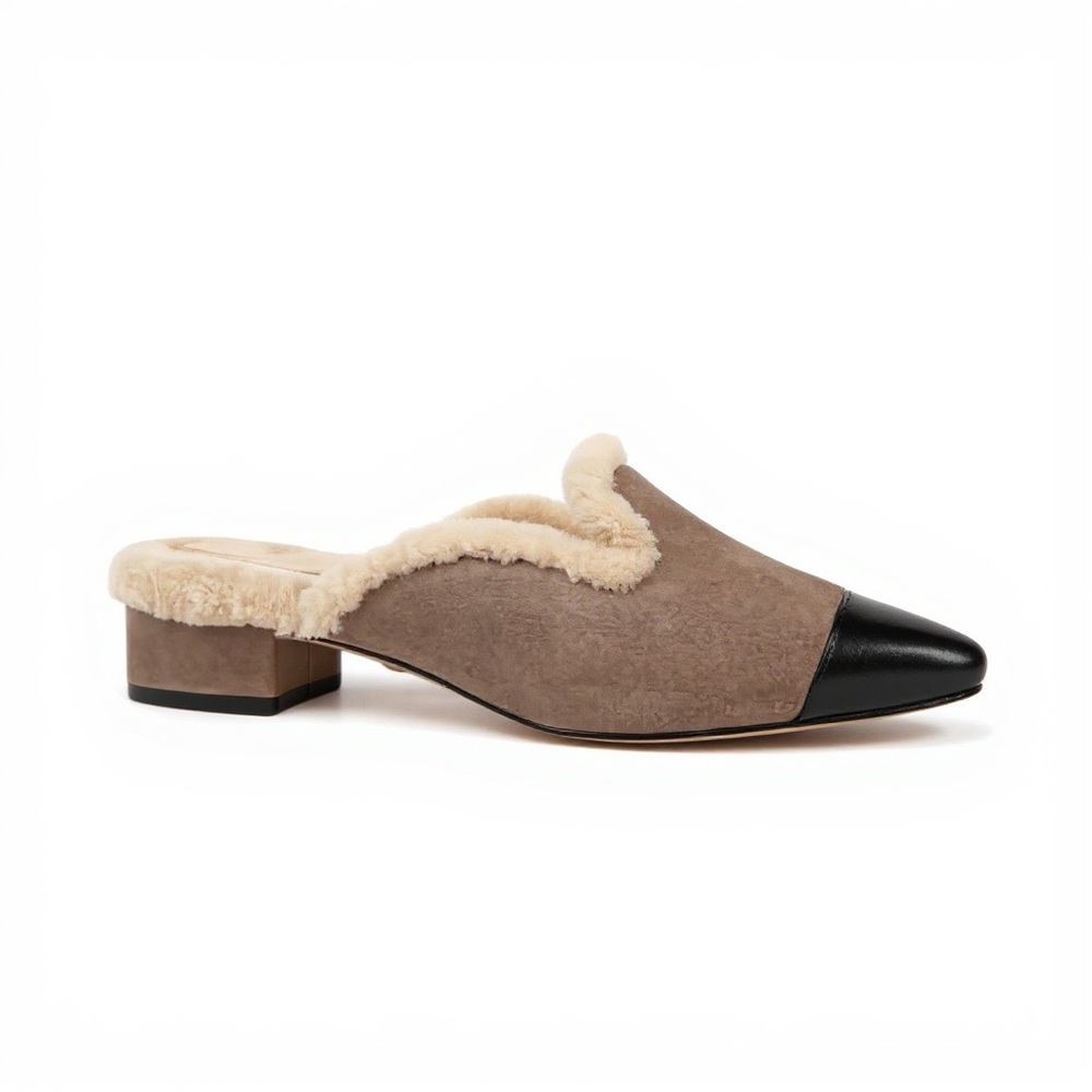Veronica Beard Cecile Suede Shearling Cap toe Mules